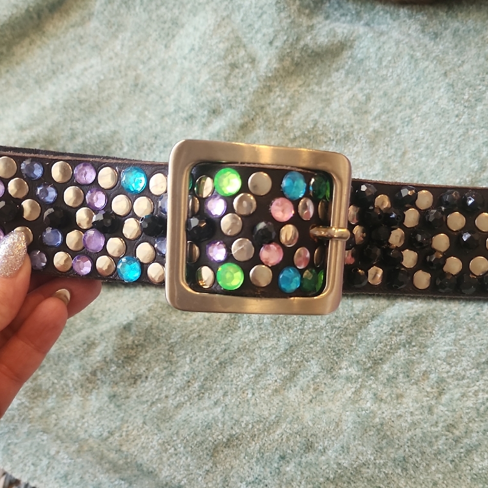 Multicolor Studded Leather Belt